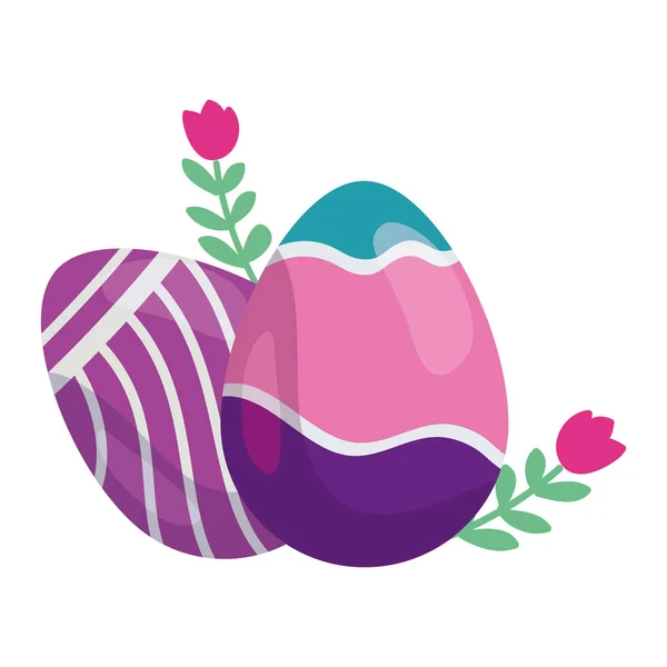 Ensemble d'oeufs mignons Pâques décoré et fleurs — Image vectorielle