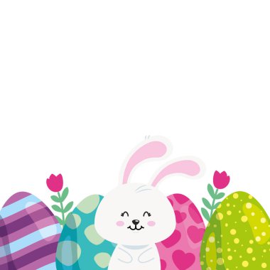 set of cute eggs easter decorated with bunny