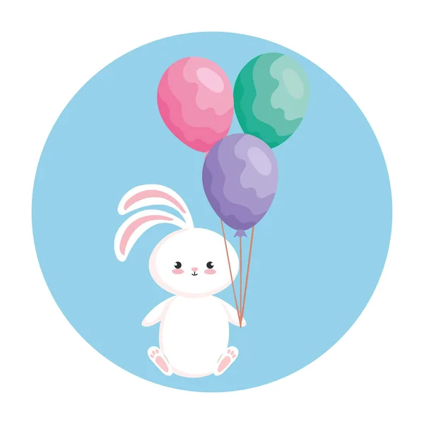 Милый кролик с воздушными шарами гелий в рамке круглый — стоковый вектор