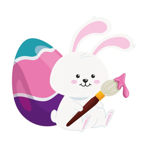 Cute rabbit with egg easter isolated icon — ストックベクタ
