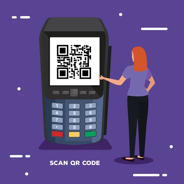 İş kadınıyla tarama kodu qr — Stok Vektör