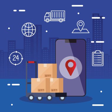 akıllı telefon ve kutular taşıyıcı vektör tasarımı üzerinde
