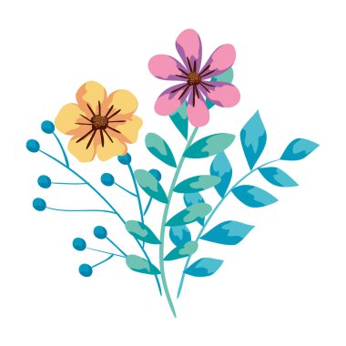 cute flowers with branches and leafs