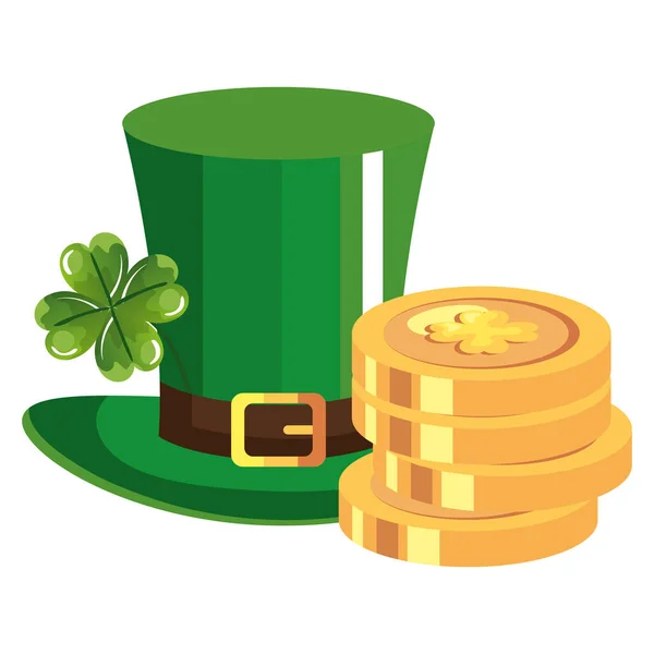 Top hat and coins with clover — Wektor stockowy