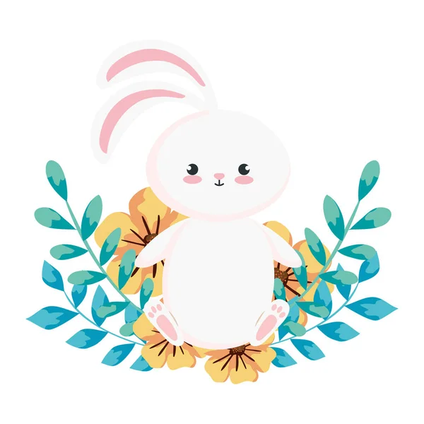 Милий кролик з квітами і листям — стоковий вектор