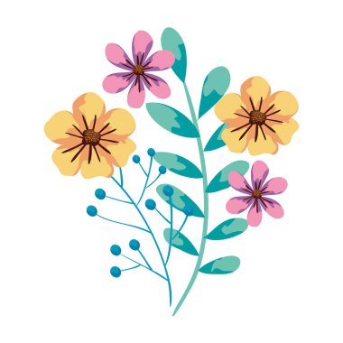 cute flowers with branches and leafs