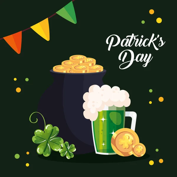 Saint patrick jour avec chaudron et icônes décoration — Image vectorielle