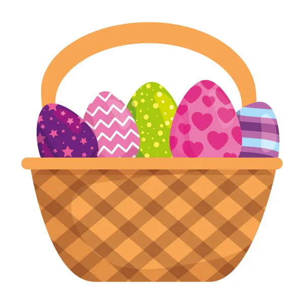Ensemble d'oeufs mignons Pâques décoré en osier panier — Image vectorielle