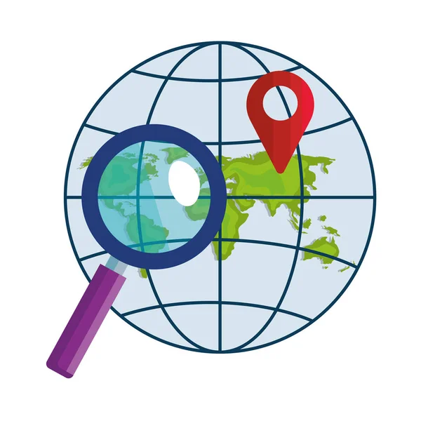 GPS aislado marca lupe y diseño de vectores de esfera global — Vector de stock