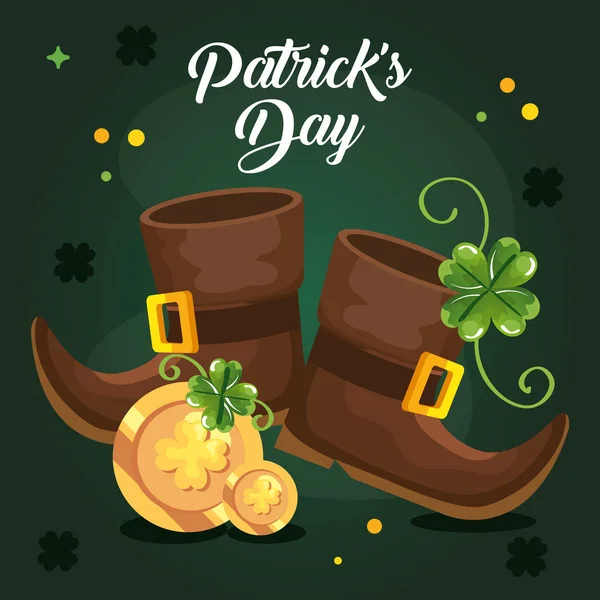 Santo patrick día con botas y decoración — Vector de stock