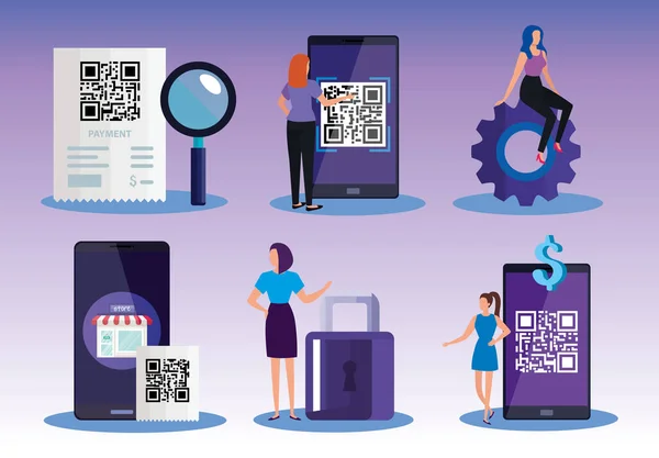 Establecer diseños de código de escaneo qr e iconos — Archivo Imágenes Vectoriales