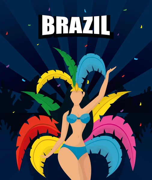 Brazil carnival poster with beautiful garota — Stok Vektör