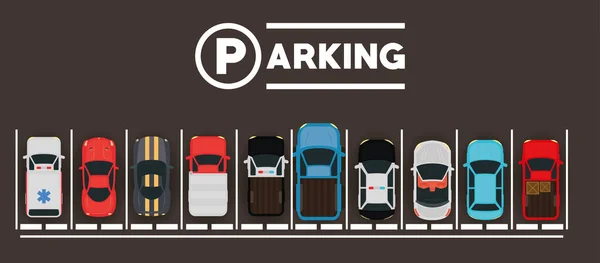 Group of cars in parking zone scene — Stock Vector