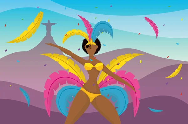 Güzel afro garotalı Brezilya karnaval posteri — Stok Vektör