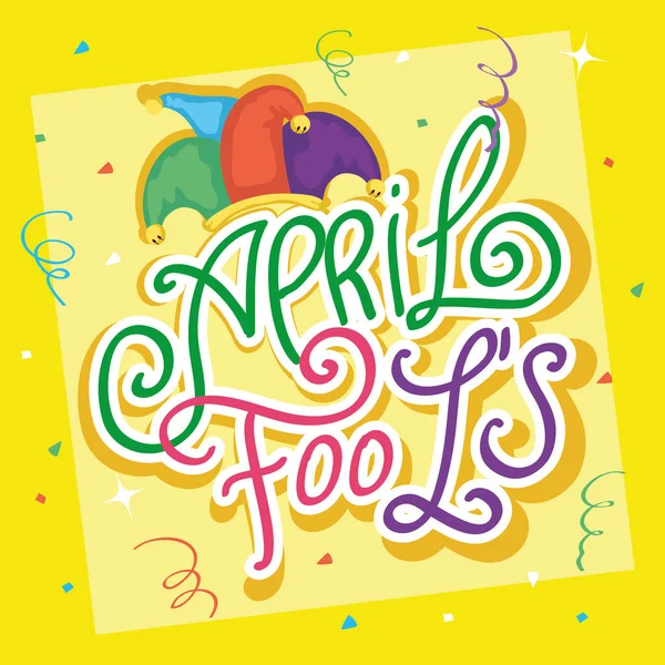 Happy april fools day card with lettering and hat buffoon — 스톡 벡터