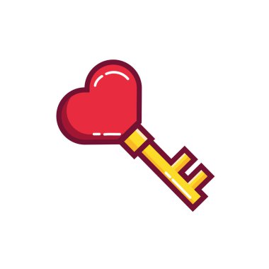 Mutlu sevgililer günü anahtarı kalp çizgisi ve dolgu tarzıyla.