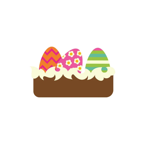 Cake with easter eggs painted flat style — Stock Vector