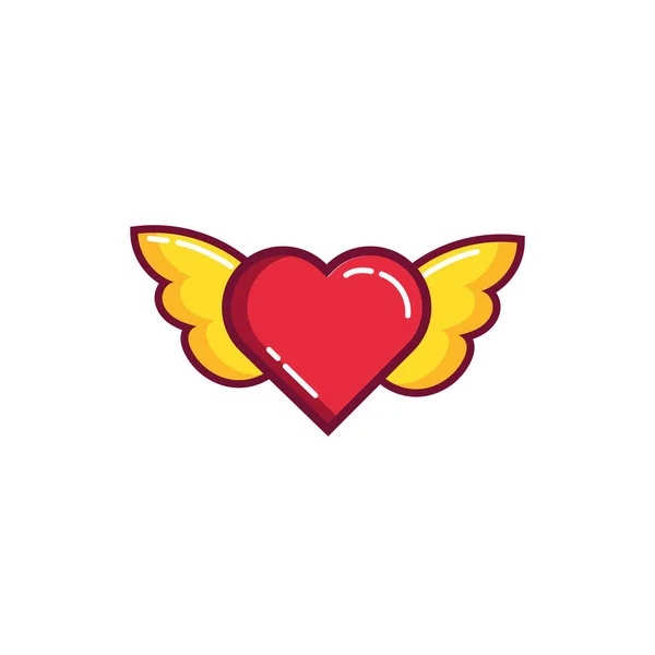 Felice giorno di San Valentino cuore con le ali linea e riempire lo stile — Vettoriale Stock