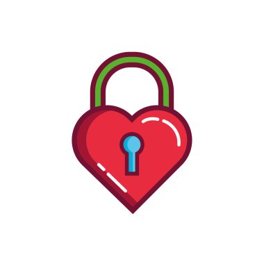 happy valentines day heart padlock line and fill style