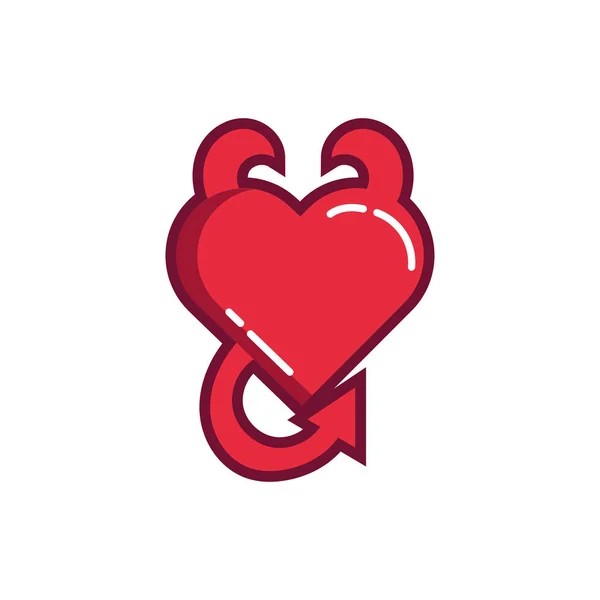 Happy valentines day heart with horns devil line and fill style — Stockvektor