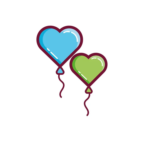 Happy valentines day heart balloons helium line and fill style — Stockvektor