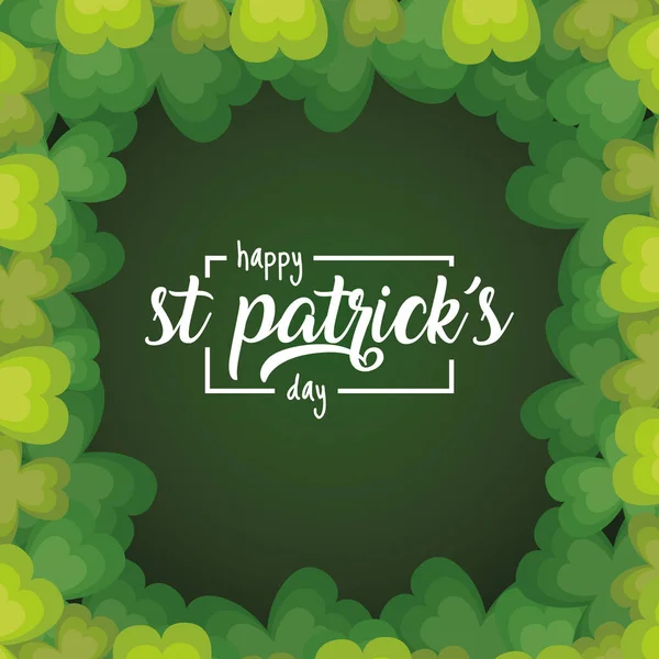 Happy st patricks Tageskarte mit Kleeblatt-Rahmen — Stockvektor