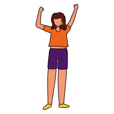 cute young woman with hand up character