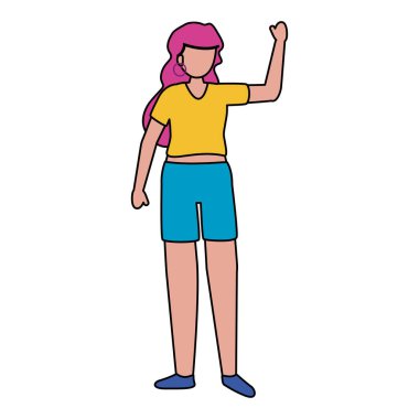 cute young woman with hand up character