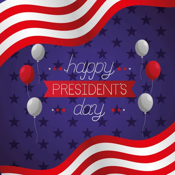 Cartel de celebración del día de presidentes con bandera y globos helio — Vector de stock