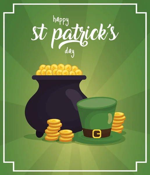 Happy st patricks day card with treasure cauldron — Wektor stockowy