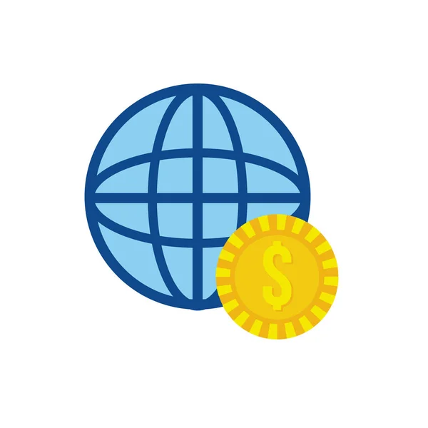 Coin money dollar with sphere planet flat style — 스톡 벡터
