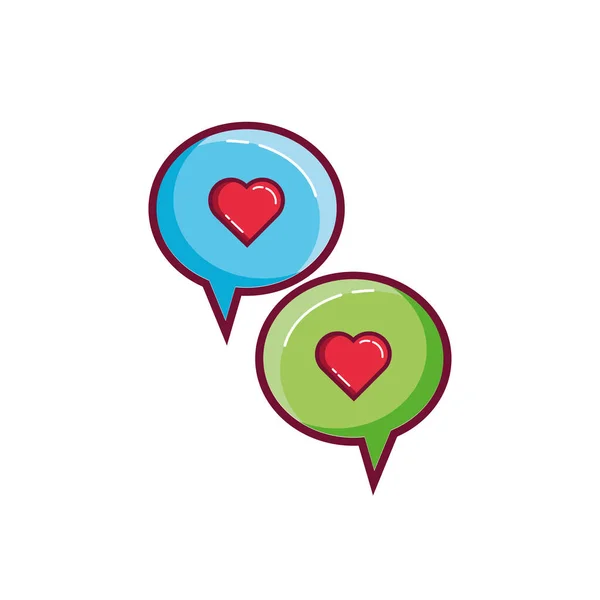 Happy valentines day speech bubbles with hearts line and fill style — Stockový vektor