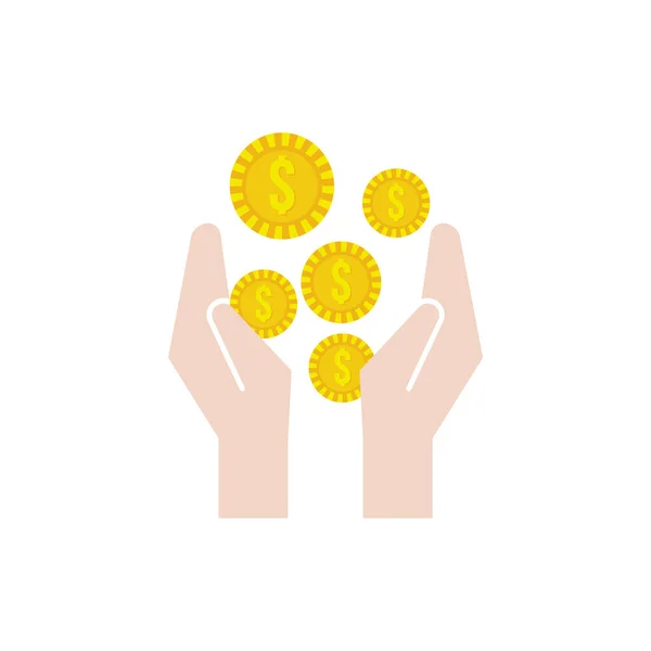 Main avec pièces argent dollars style plat icône — Image vectorielle