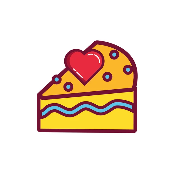 Feliz dia dos namorados bolo doce com linha de coração e estilo de preenchimento — Vetor de Stock
