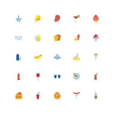 Düz simgeler dizilmiş restoran paketleri