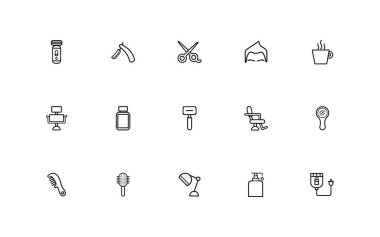 bundle of barber shop set line style icons