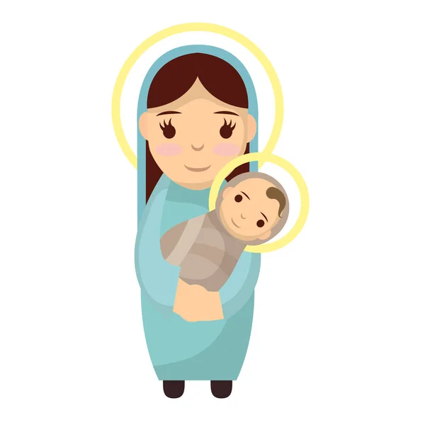 Cute mary virgin with jesus baby manger characters — Stockvector