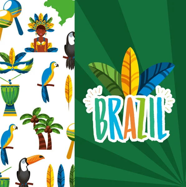 Canival do rio celebração brasileira com chapéu de penas e letras —  Vetores de Stock