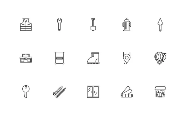 Paquet d'icônes de ligne de jeu de construction — Image vectorielle