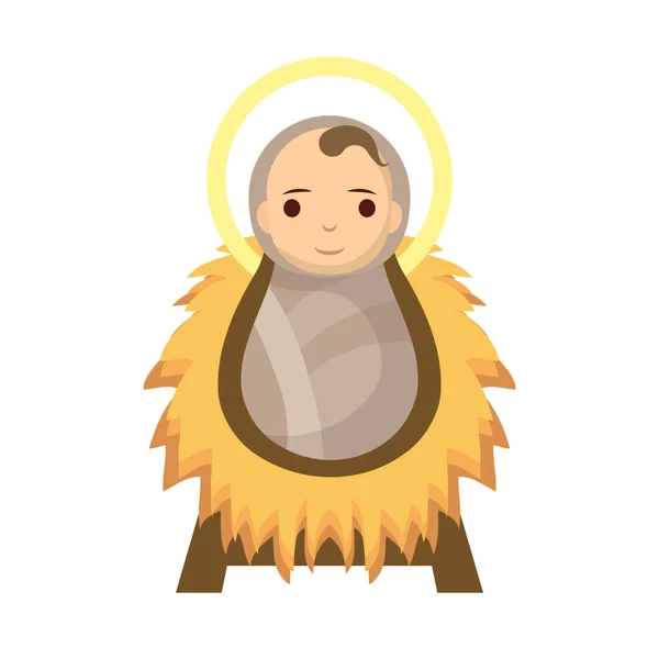 Isus copil în paie leagăn iesle caracter — Vector de stoc