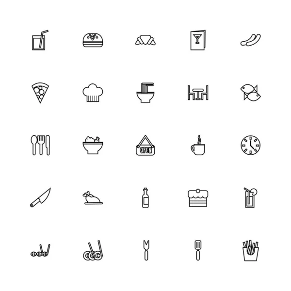 Bundle of restaurant set line icons — Stockový vektor