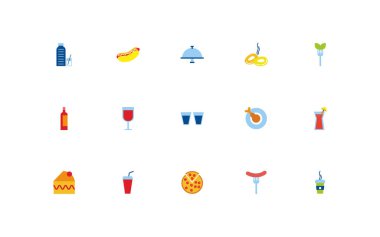 Düz simgeler dizilmiş restoran paketleri