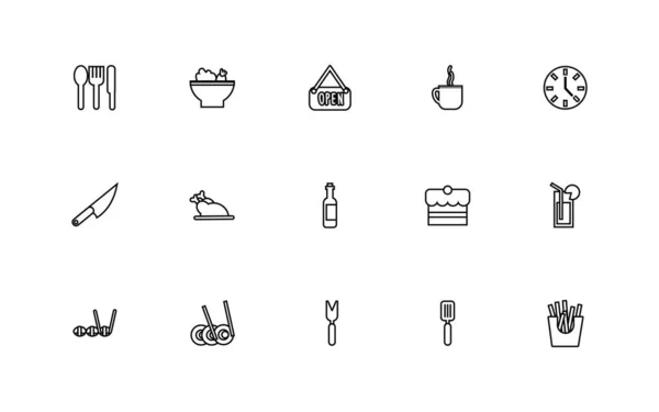 Bundle of restaurant set line icons — Stockový vektor