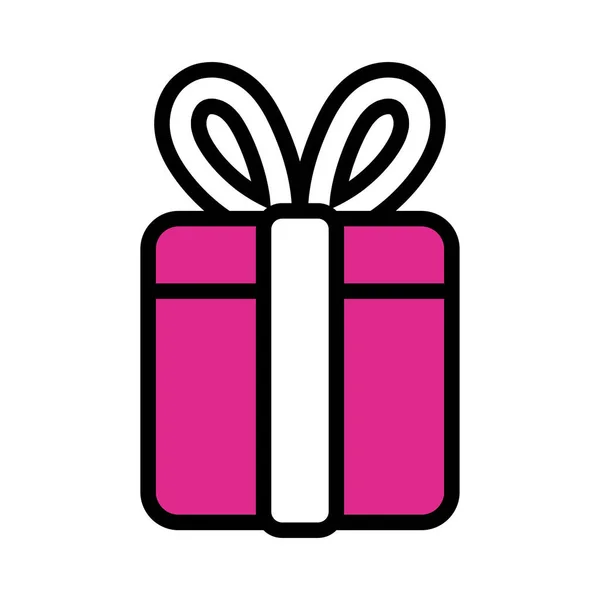생일 선물 상자 라인 과채우기 스타일 — 스톡 벡터