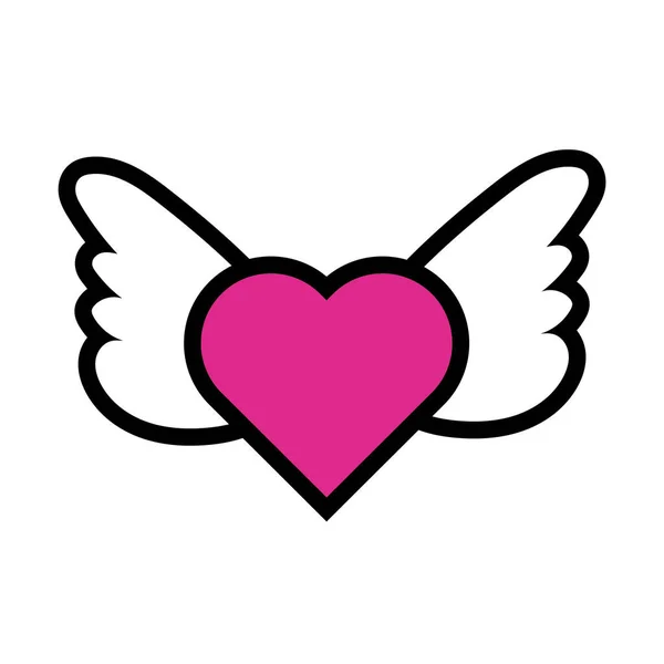 Happy valentines day heart with wings line style — Stock Vector