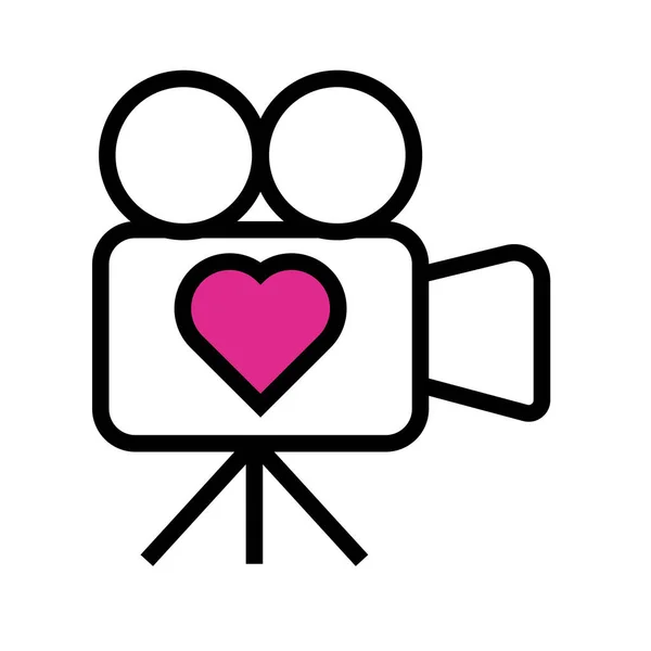 Szczęśliwy Walentynki film aparat fotograficzny z linii serca styl — Wektor stockowy
