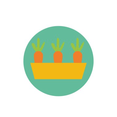 fresh carrots vegetables in pot block and flat style