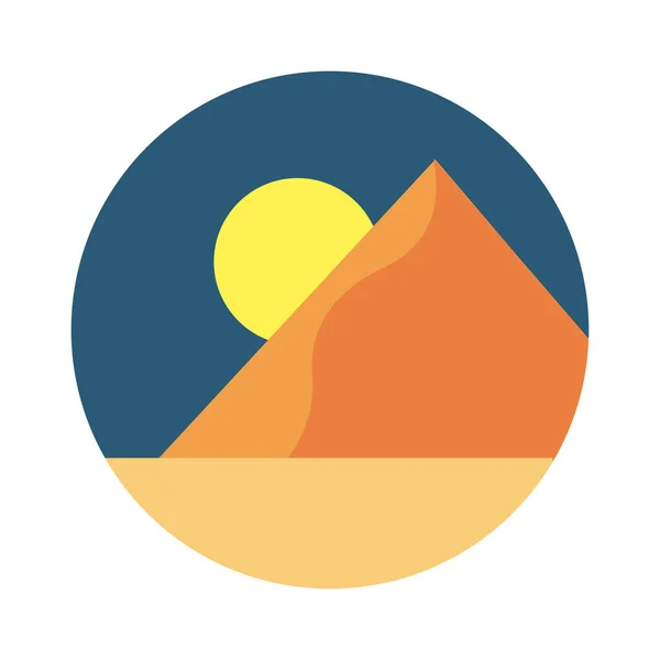 Deserto com pirâmides cena ícone de estilo plano — Vetor de Stock