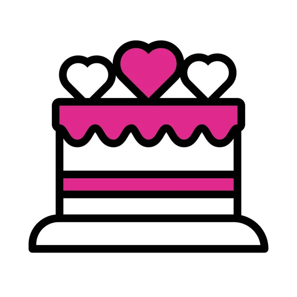 Happy valentines day sweet cake with heart line style — Stockvector