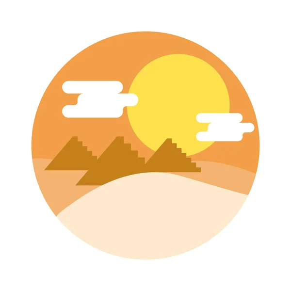 Desert with pyramids scene flat style icon — Stock Vector